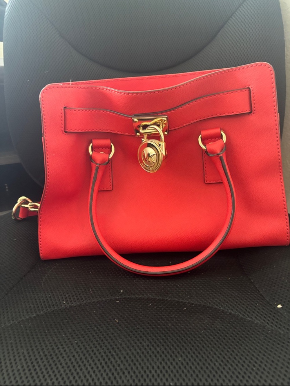 Michael Kors Red Saffiano Satchel with Gold Hardware